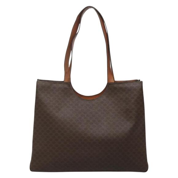 CELINE Macadam Canvas Tote Bag Pvc Leather Brown Gold - Picture 3 of 13